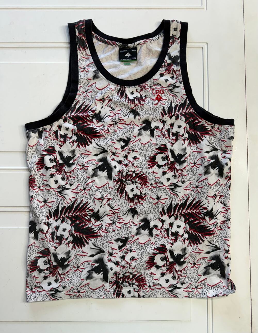 LRG Lifted Research Group Mens Sz M Black White Floral Streetwear Tank Top